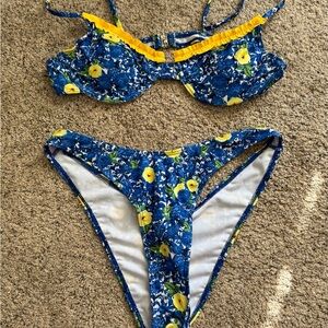 Kids Swim Floral Bikini Set - Blue and Yellow